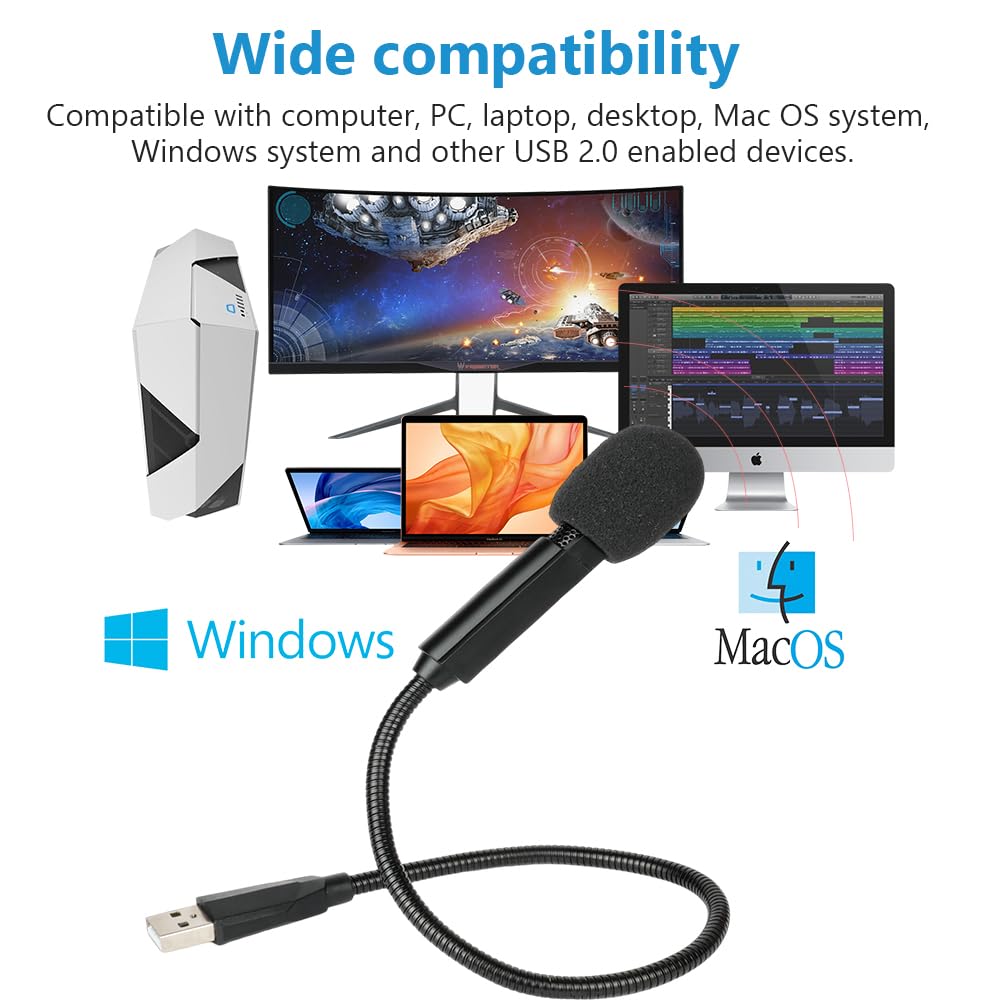 HOTUT USB Microfono per Computer, Microfono a Condensatore Omnidirezionale a 360°, Design Plug-and-Play, Microfono per PC Video Conferenza per Computer, Mac, Laptop, Skype, Registrazione, Podcasting