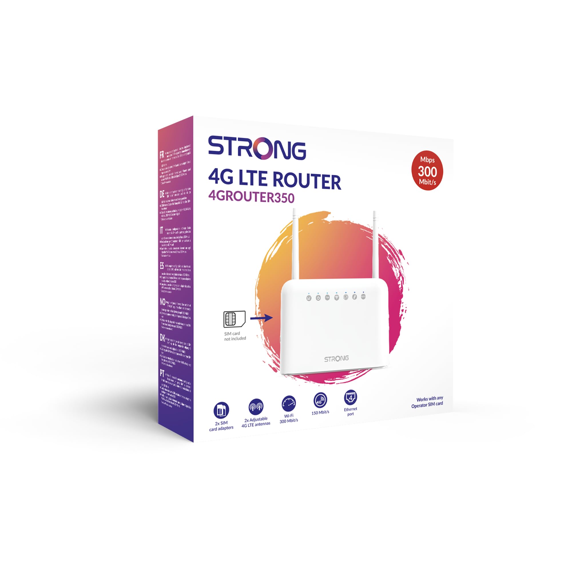 STRONG Router 4G LTE 350, hotspot mobile, fino a 150 Mbps, 4G/300 Mbps, Wi-Fi, ideale per camper o casa del fine settimana, 4 porte LAN, adatto per tutte le schede SIM, bianco