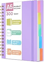 A5 Notebook with Index - 100 g/m² Non-Translucent Paper, 300 Pages, PVC Hard Cover, Spiral Bound for School, Office & Gifts (Purple)