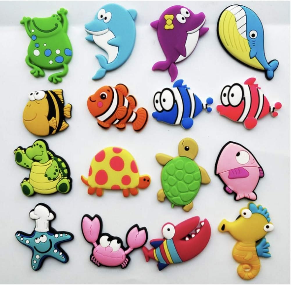 16PCS Cute Cartoon Ocean Animals Stereo Refrigerator Fridge Magnets 3D Sea Animal Fish Fridge Magnet for Kids Toddlers Whiteboard Noticeboard Toys Home Decoration Stickers