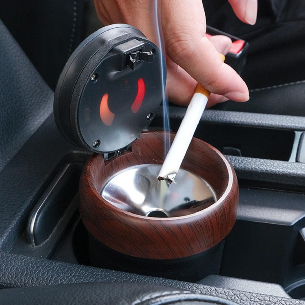 Abaodam Cendrier de Voiture Automatique avec Briquet Électrique et Lumière Led, en Abs et Acier Inoxydable, avec Couvercle Anti-odeur, pour Maison et Bureau
