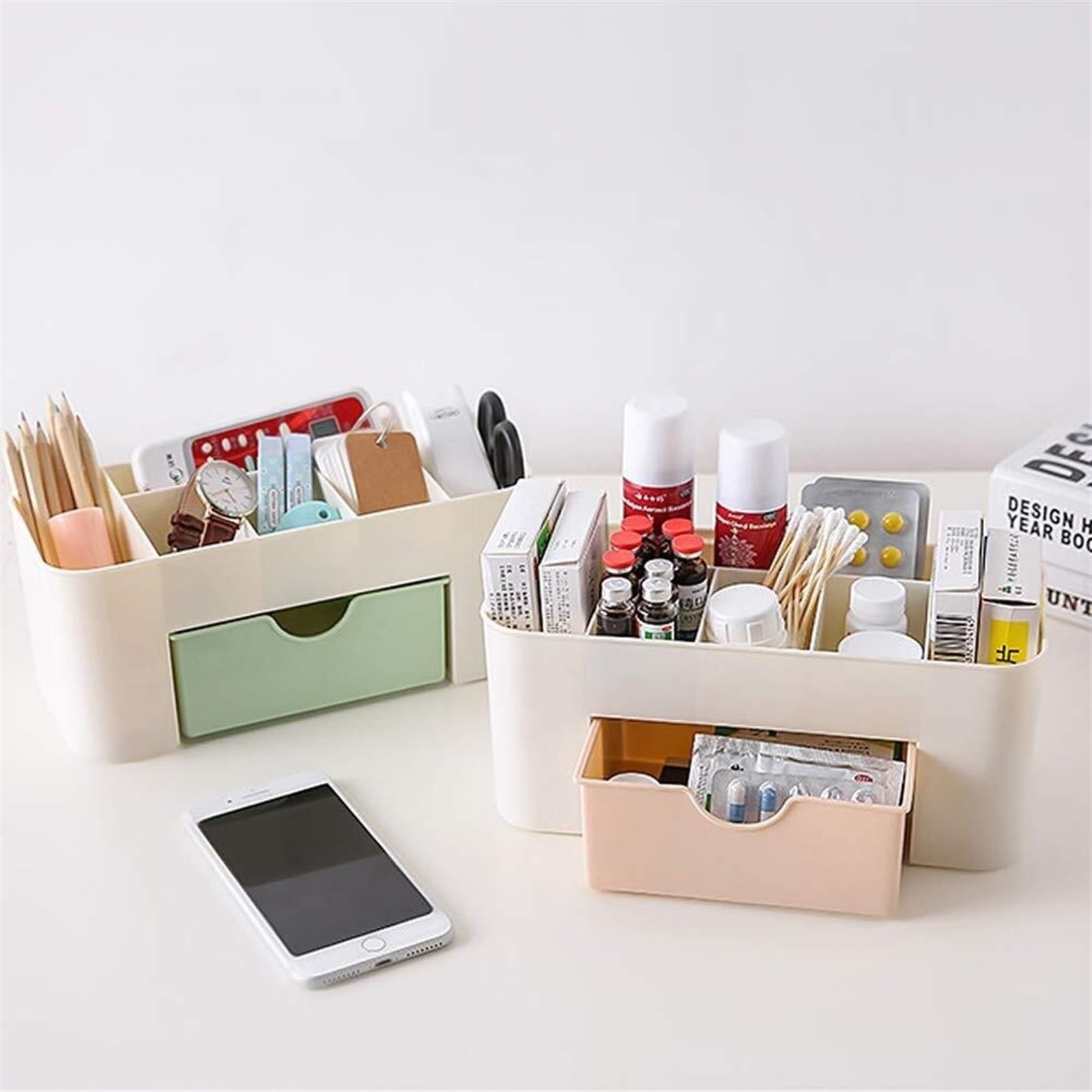 Kosmetik Aufbewahrungsbox Make-up-Box Organizer Nagellack Ohrring Kunststoff Aufbewahrungsbox Home Desktop Organizer Für Schlafzimmer(Pink)