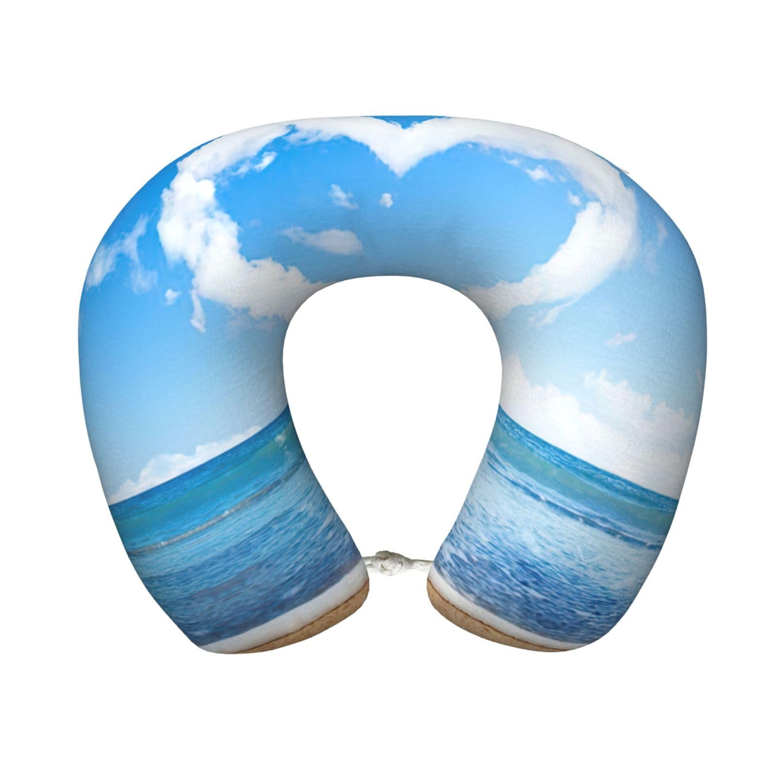 yagDAA Heart Shape Romantic Beach Print U-Shape Travel Neck Pillows Memory Foam Neck Pillow For Airplane Car Office Sleeping Rest