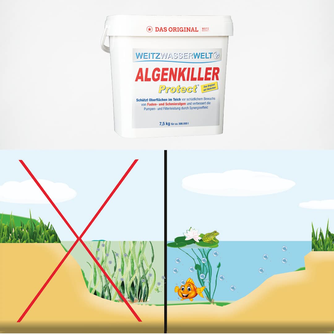 Der Algenenferner für den Teich. Algen und Grünbelag abbau mit Synergieeffekt verbessert die Pumpen- und Filterleistung. Optimaler Oberflächenschutz mit Langzeitwirkung.