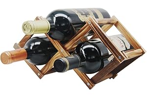 Foldable Wooden Wine Bottle Holder Free Standing Natural Wine Shelves for Pantry...