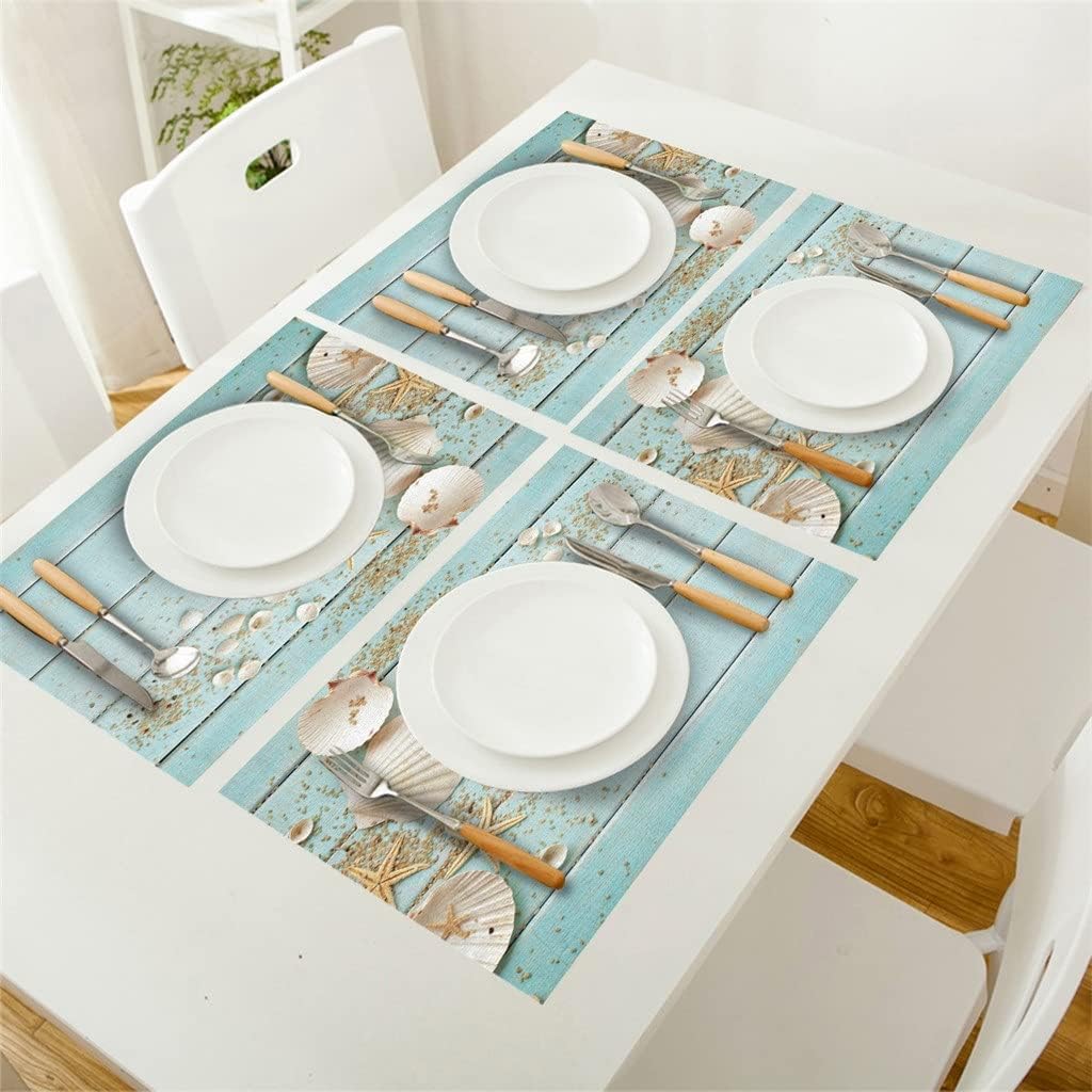 4/6pcs Set Table Mats Wooden Board Shells Printed Table Napkin Kitchen Accessories Home Party Decorative Placemats (Color : D, Size : 6 PCS)