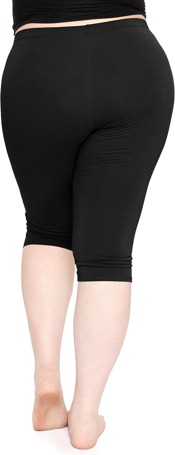 STRETCH IS COMFORT Oh So Soft Plus Size Capri Leggings for Women | Knee Length or Full Length| Black Capri Leggings for Women