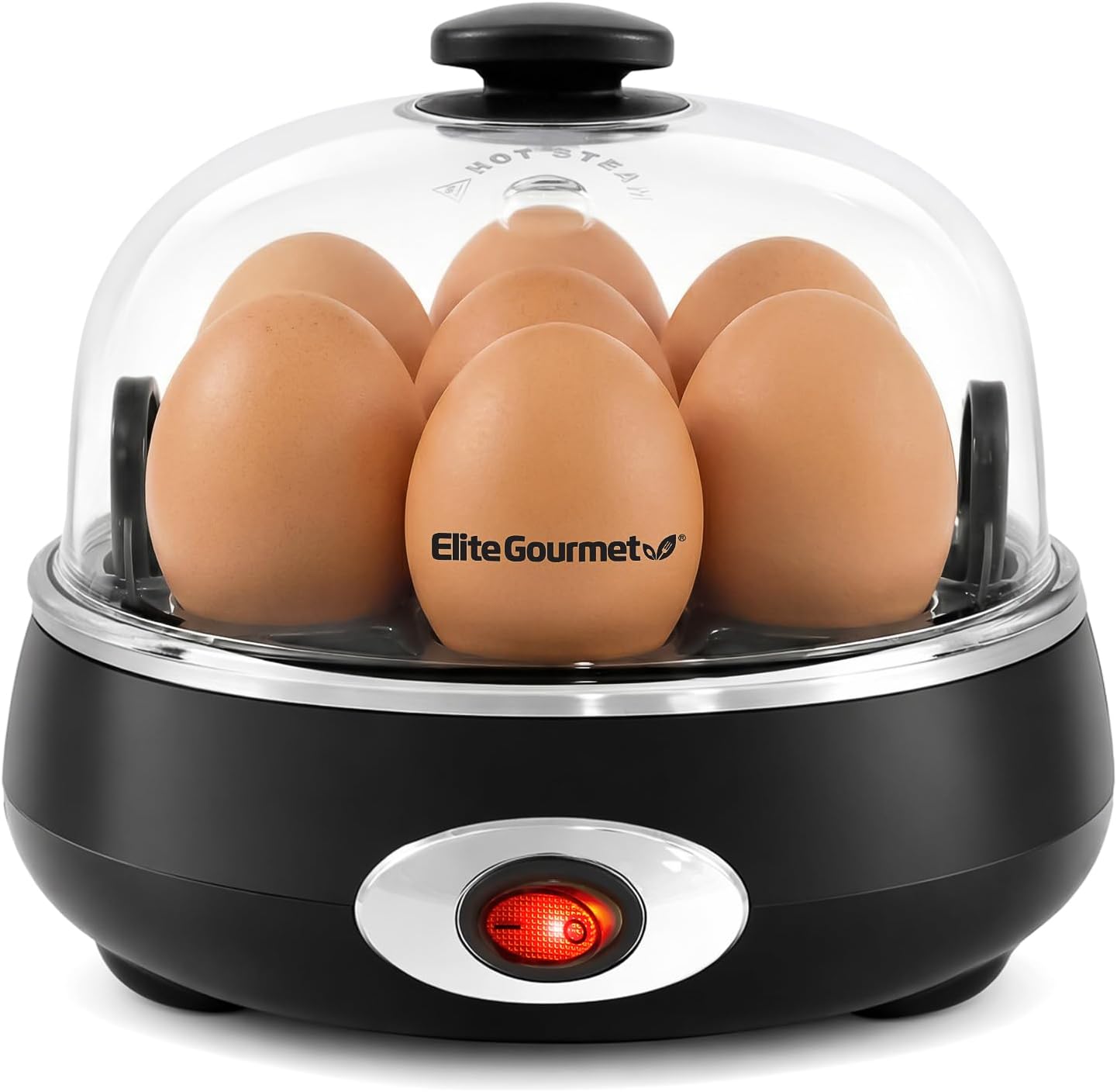 EGC007CHC# Rapid Egg Cooker, 7 Easy-To-Peel, Hard, Medium, Soft Boiled Eggs, Poacher, Omelet Maker, Auto Shut-Off, Alarm, 16-Recipe Booklet, Charcoal Grey