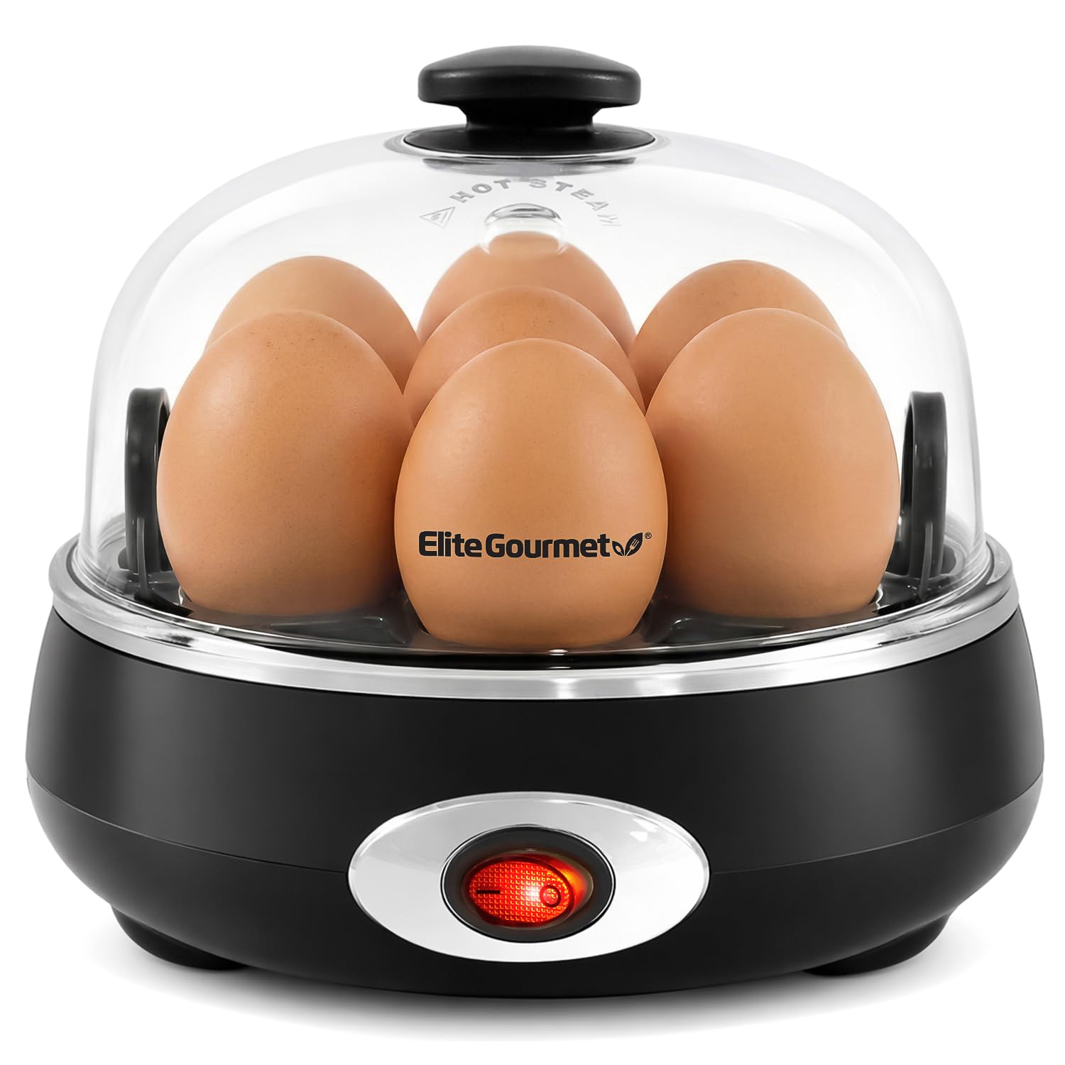 EGC007CHC# Rapid Egg Cooker, 7 Easy-To-Peel, Hard, Medium, Soft Boiled Eggs, Poacher, Omelet Maker, Auto Shut-Off, Alarm, 16-Recipe Booklet, Charcoal Grey