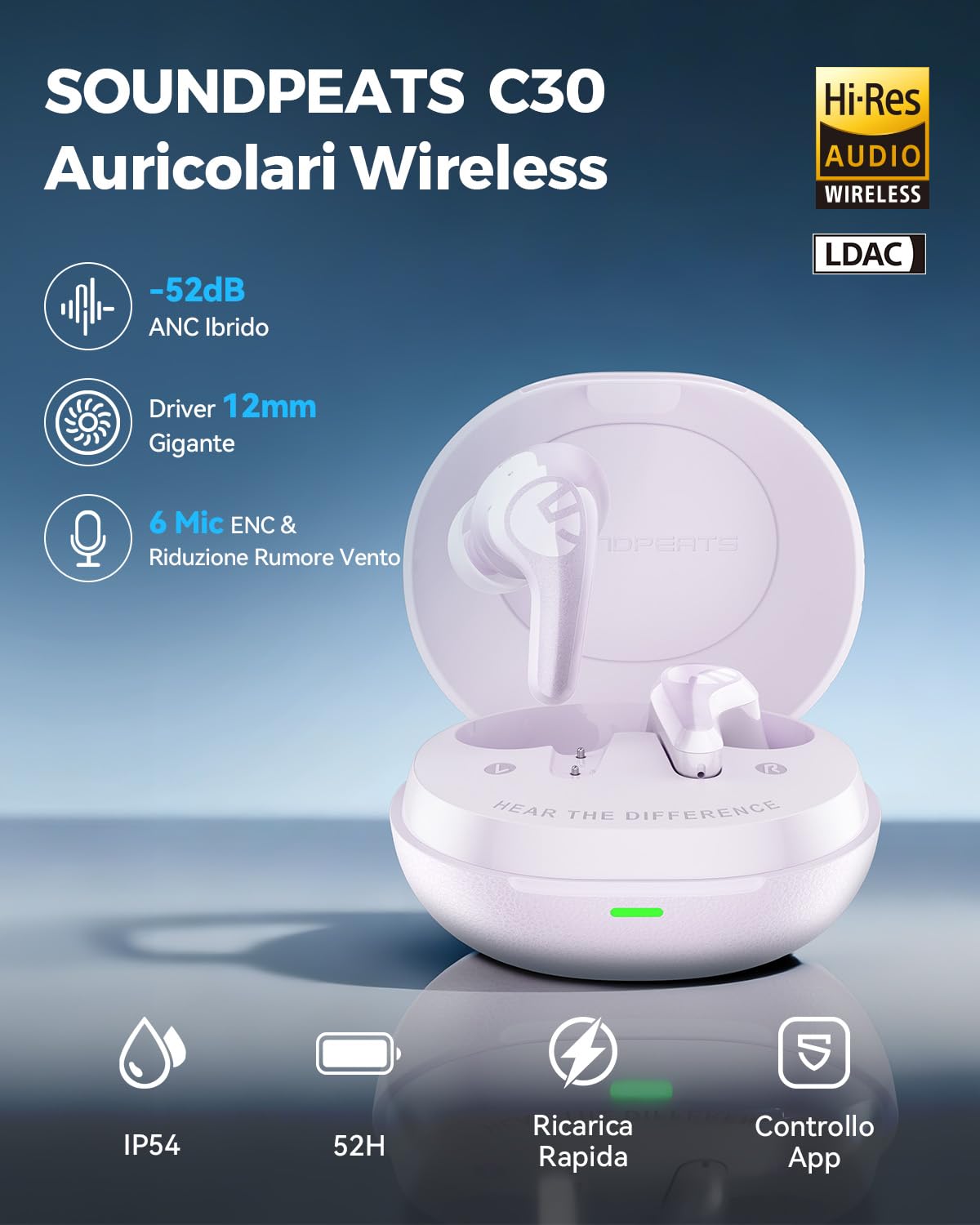 SoundPEATS C30 ANC Bluetooth耳機 12mm驅動單元-High Res - Dettaglio