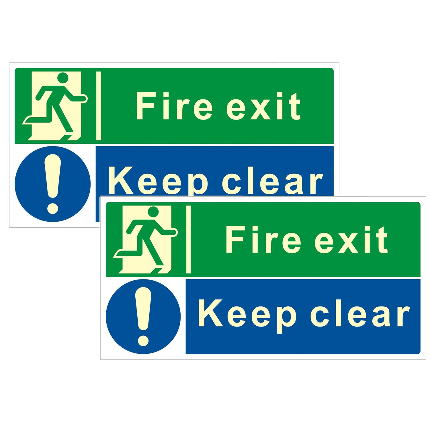 2 Pack Fire Exit Keep Clear Sign PVC Self Adhesive Exit Signs 30cm x 15cm Weatherproof Protective escape route sign PVC Rescue sign/rescue shield/luminous