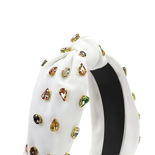 Miniatura 6 de YISSION 1 diadema anudada de cristal para mujer, diadema antideslizante con diamantes de imitación, banda blanca para la cabeza, diademas anchas de
