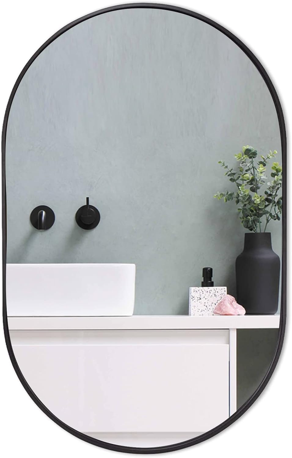 zenmag Espejo ovalado negro, 80 x 50 cm, marco de metal, espejo de pared grande, espejo de pared negro para sala de estar, dormitorio, entrada, decoración del hogar
