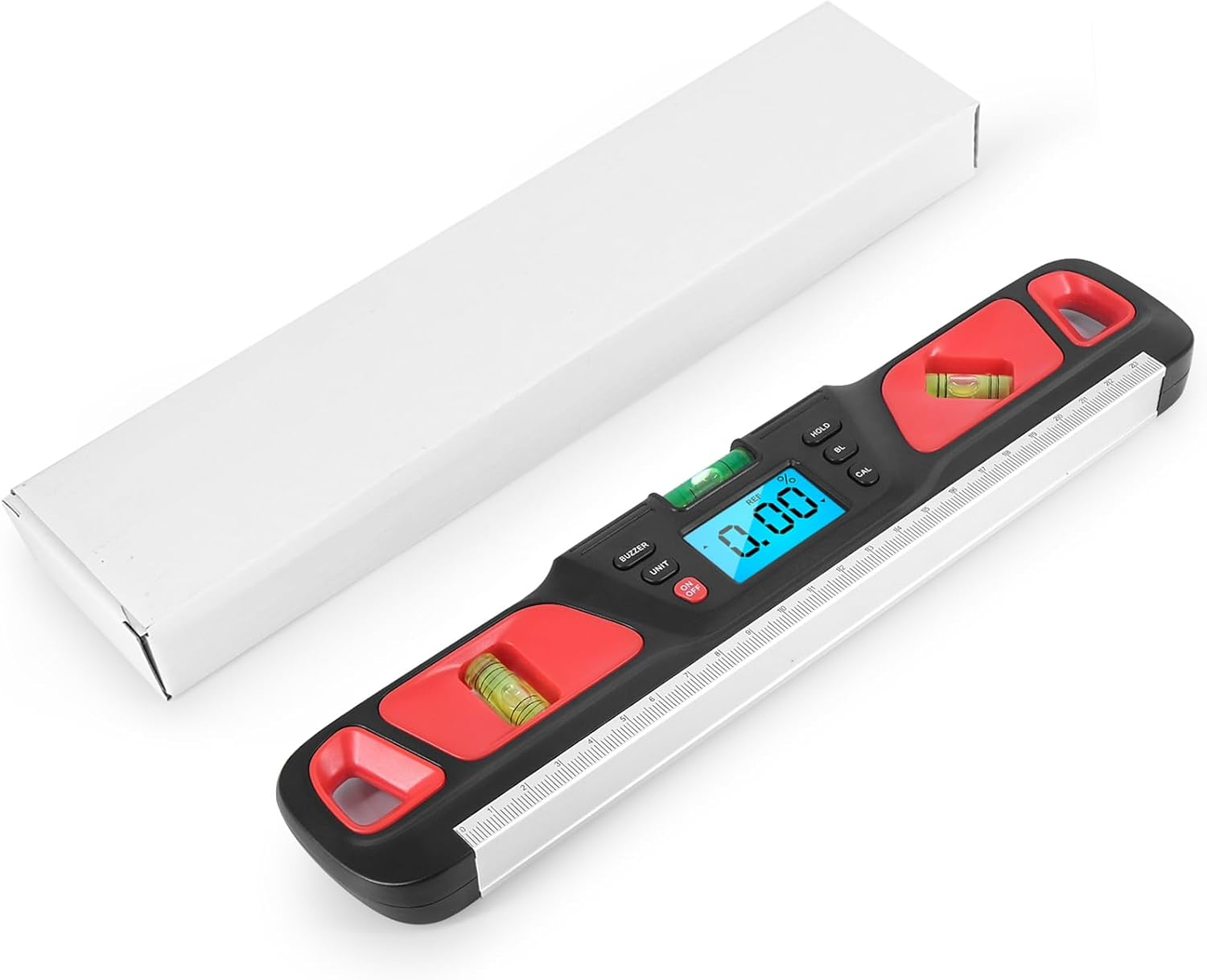 Protractor HW 200 digital level angle ruler Digital Angle Finder Stainless steel level ruler Digital protractor (Red)