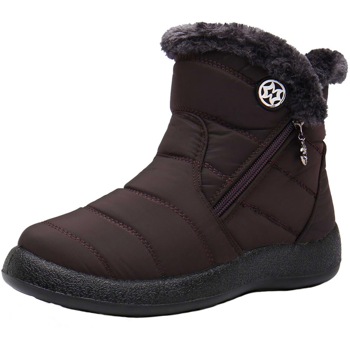Stivali Donna Stivaletti Invernali Impermeabili Cerniera Stivali da Neve Cotone Caldo Peluche Caviglia Boots Bassi Scarpe Ultraleggero
