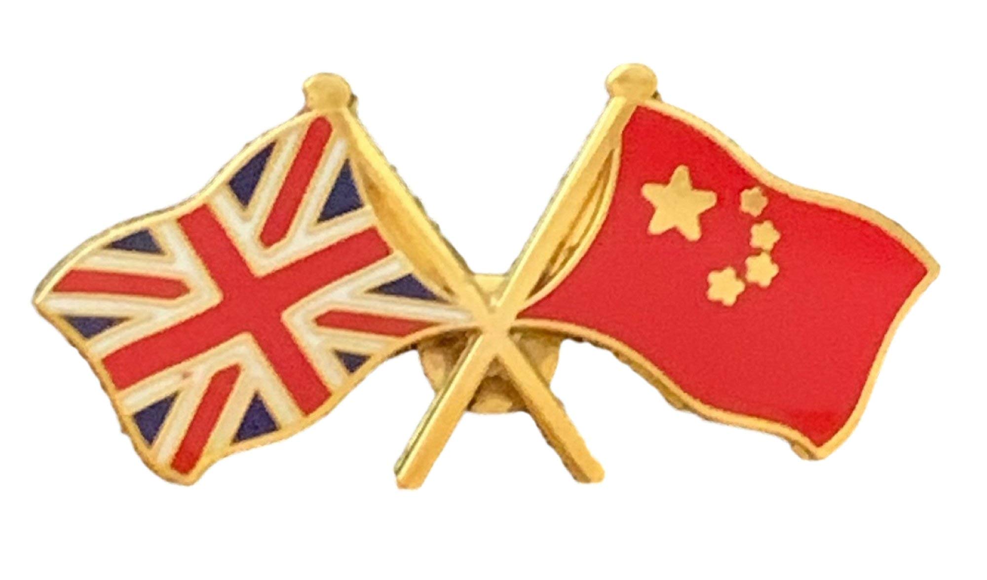 UNION JACK AND CHINA DOUBLE FLAG ENAMEL LAPEL PIN BADGE