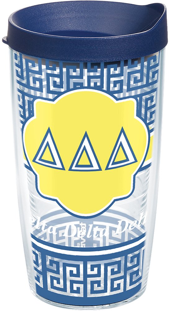 Tervis Sorority - Delta Delta Delta Geometric Tumbler with Wrap and Navy Lid 16oz, Clear