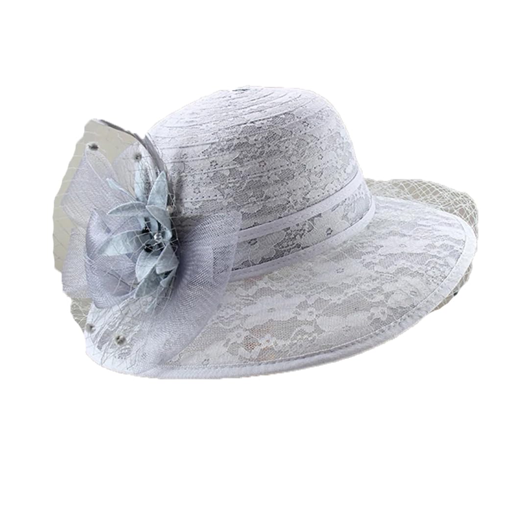 Yeuyyben Femminile Elegante Organza Cappelli Adulto Viaggio Sun Caps Femminile Tesa Larga Beach Caps Lady Party Bucket Organza Caps