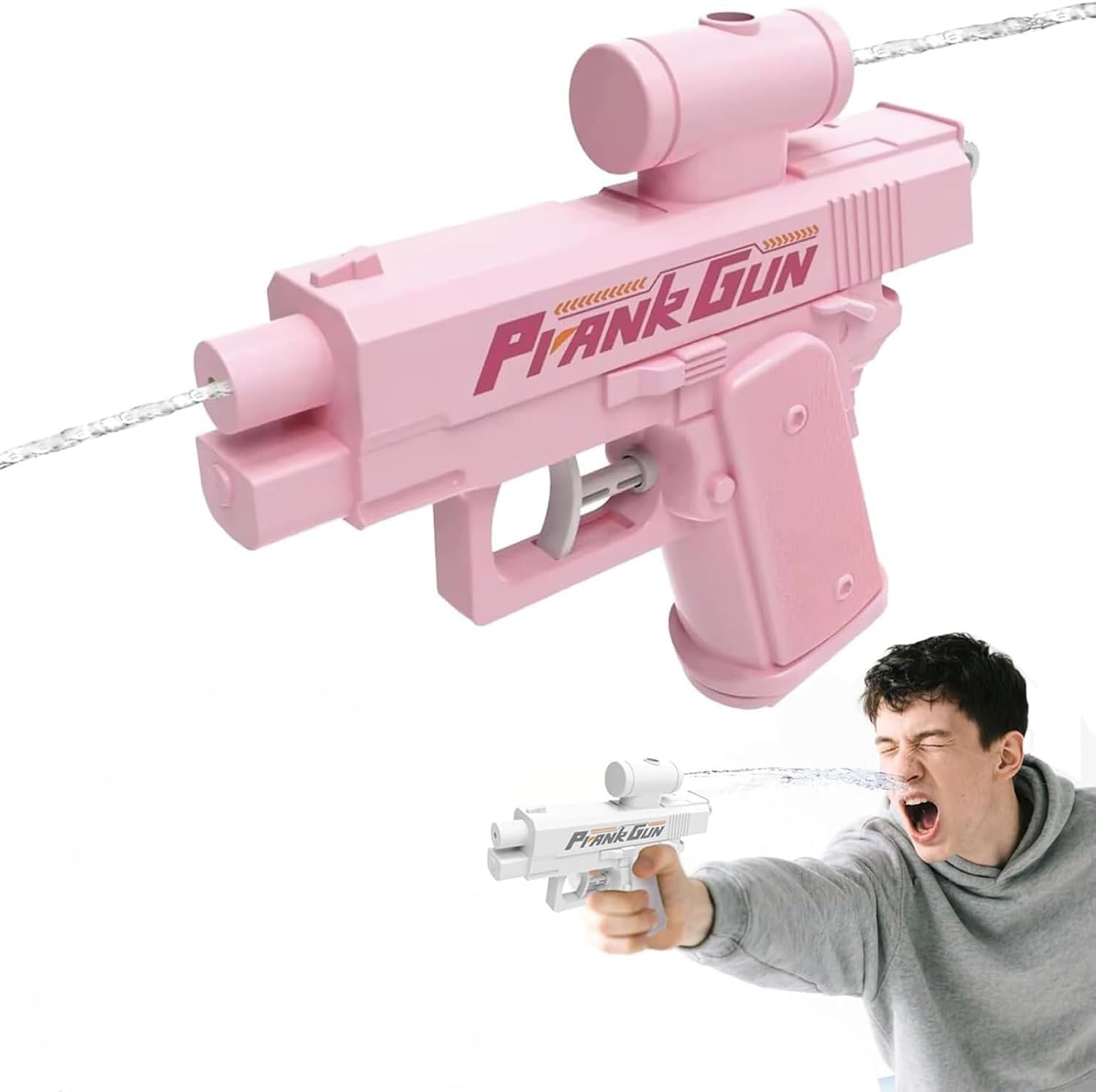 Prank Water Gun Pistola de Agua de Broma Invertir Pistolas de Agua Doble Disparo Delantera y Trasera para Travesuras Piscina Playa Verano (Blanco) — view 7