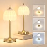 Shenmoyl Tulip Table Lamp with 5000mAh Battery & Touch Control, Cordless Small Table Lamp with 3 Colors, Dimmable Rechargeable Table Lamps for Living Room, Bedroom, Desk, Bedside (White Tulip)