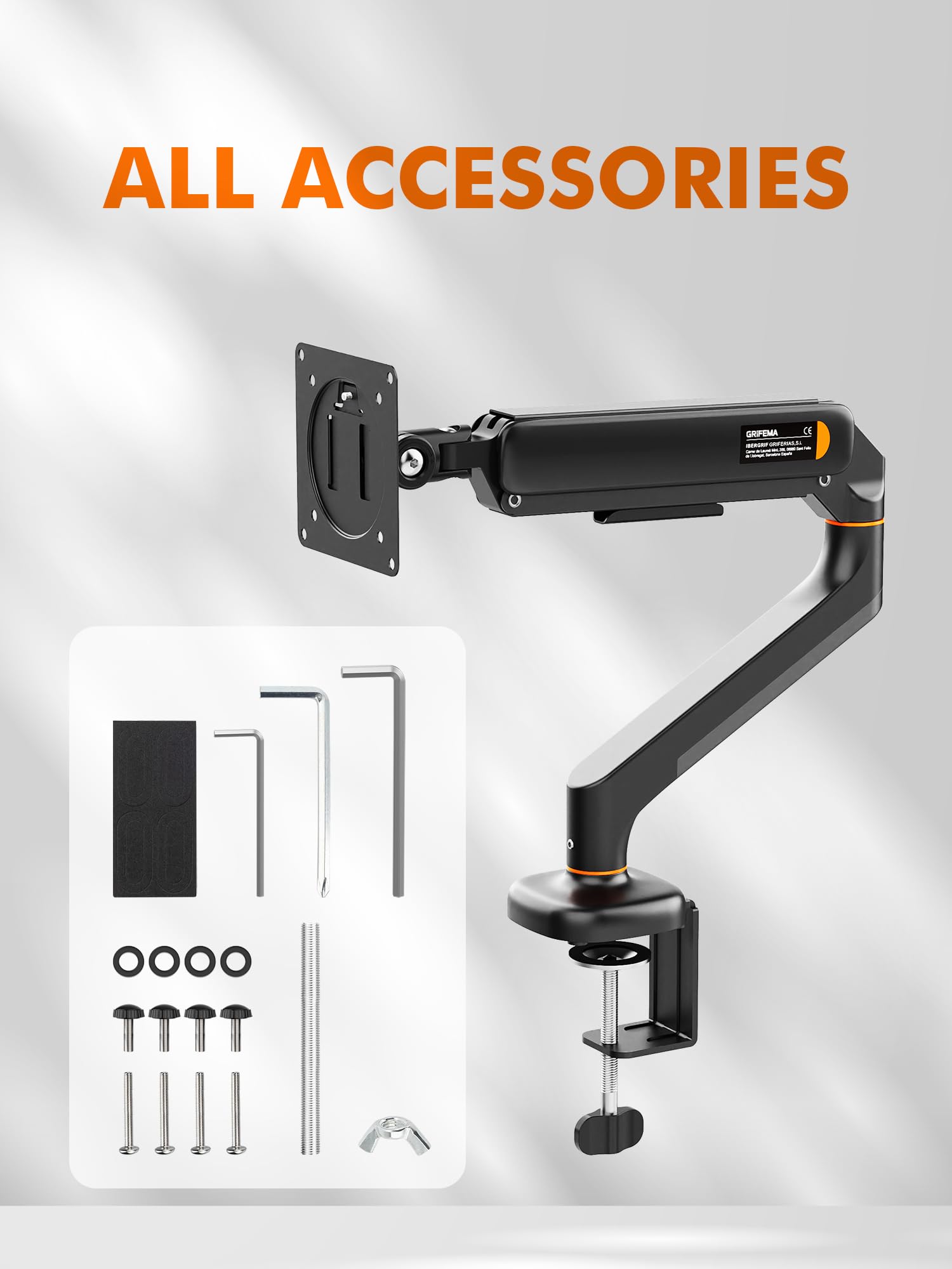Ibergrif Soporte de Monitor Escritorio para Pantallas de 13-32 Pulgadas, Brazo de Monitor Ajustable en Altura con Muelle de Gas, Inclinación, Giratorio, Rotar, Gestión de Cables, VESA 75/100mm -Negro