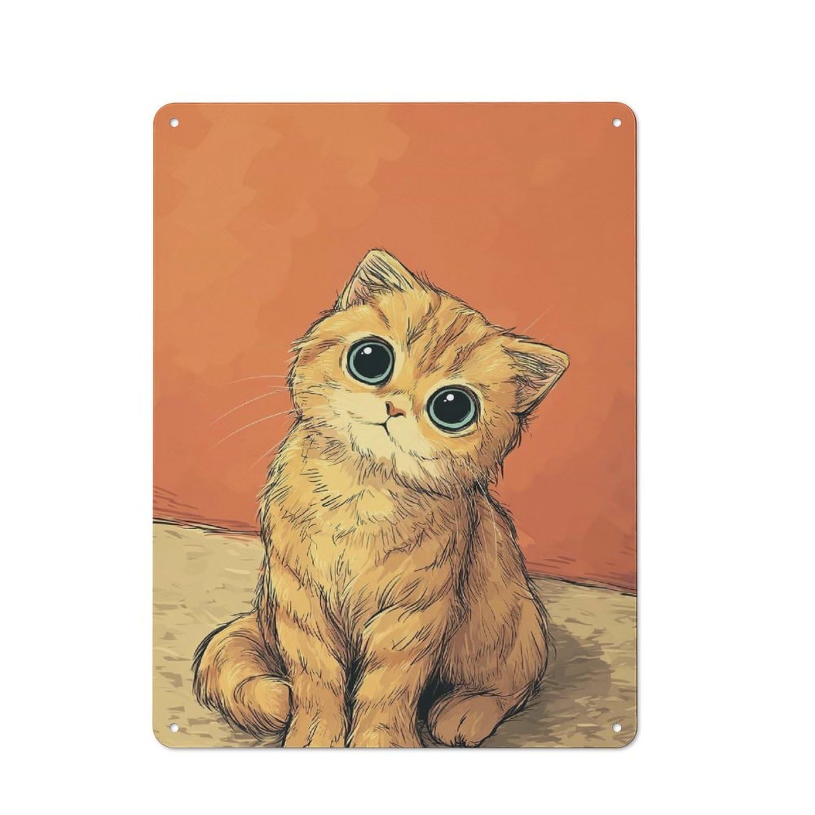 Junmoney Style-3 Metal Plaque With Cute Kitten With Big Eyes Design 40X30cm, Rustic Cafe Wall Decor For Restaurant, Kitchen, Counter Or Breakfast Nook