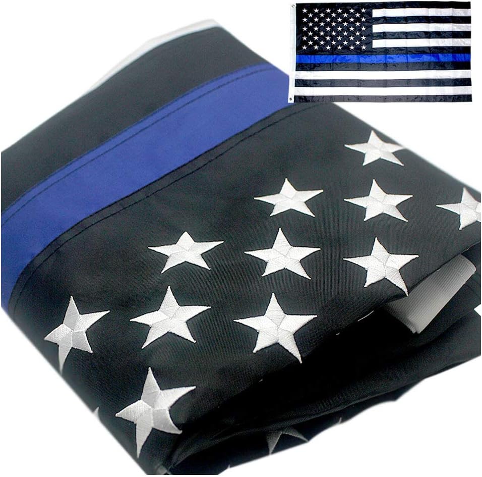 VSVOThin Blue Line American Police Flag 2x3 ft with Embroidered Stars - Sewn Stripes - Brass Grommets - Black White and Blue Flag