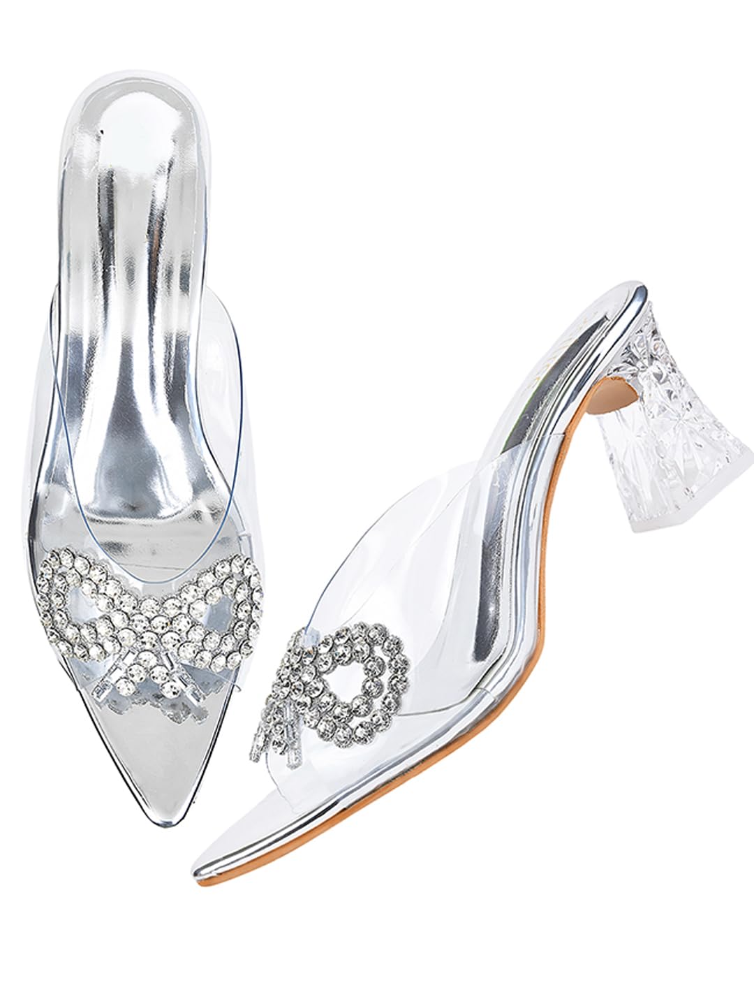 TRYME Transparent Block Heel Stone Studded Heels Sandal Comfortable Trendy Sandals for Women & Girls (B0CL4B2FJQ) Amazon Price History, Amazon Price Tracker