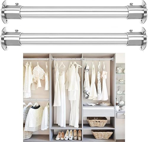 Barra de armario de acero inoxidable 304, barra de armario resistente, 1.260 in (1-14") de diámetro. con 2 enchufes de brida (36 pulgadas, 2