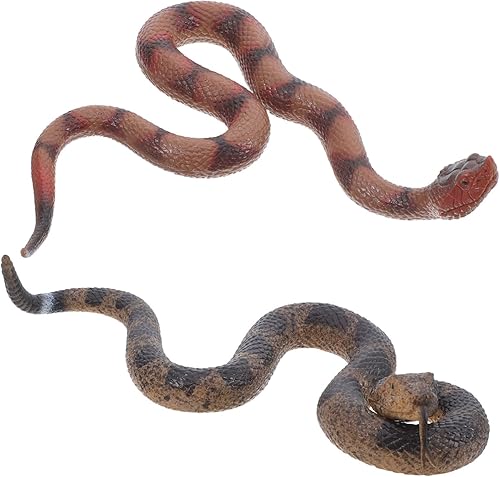 Abaodam 2pcs Realistic Rubber Snake Lifelike Rattlesnake Figures for Pranks Garden Decor and Halloween Party Props Safe Flexible Material for Pets