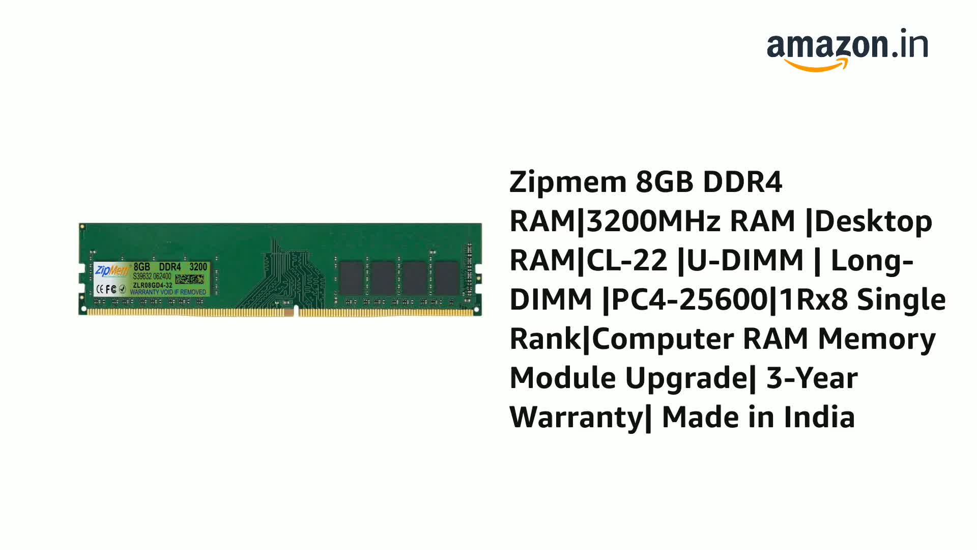 Amazon.in: Buy Zipmem® 8GB DDR4 3200MHz RAM |Desktop RAM|CL-22 |U