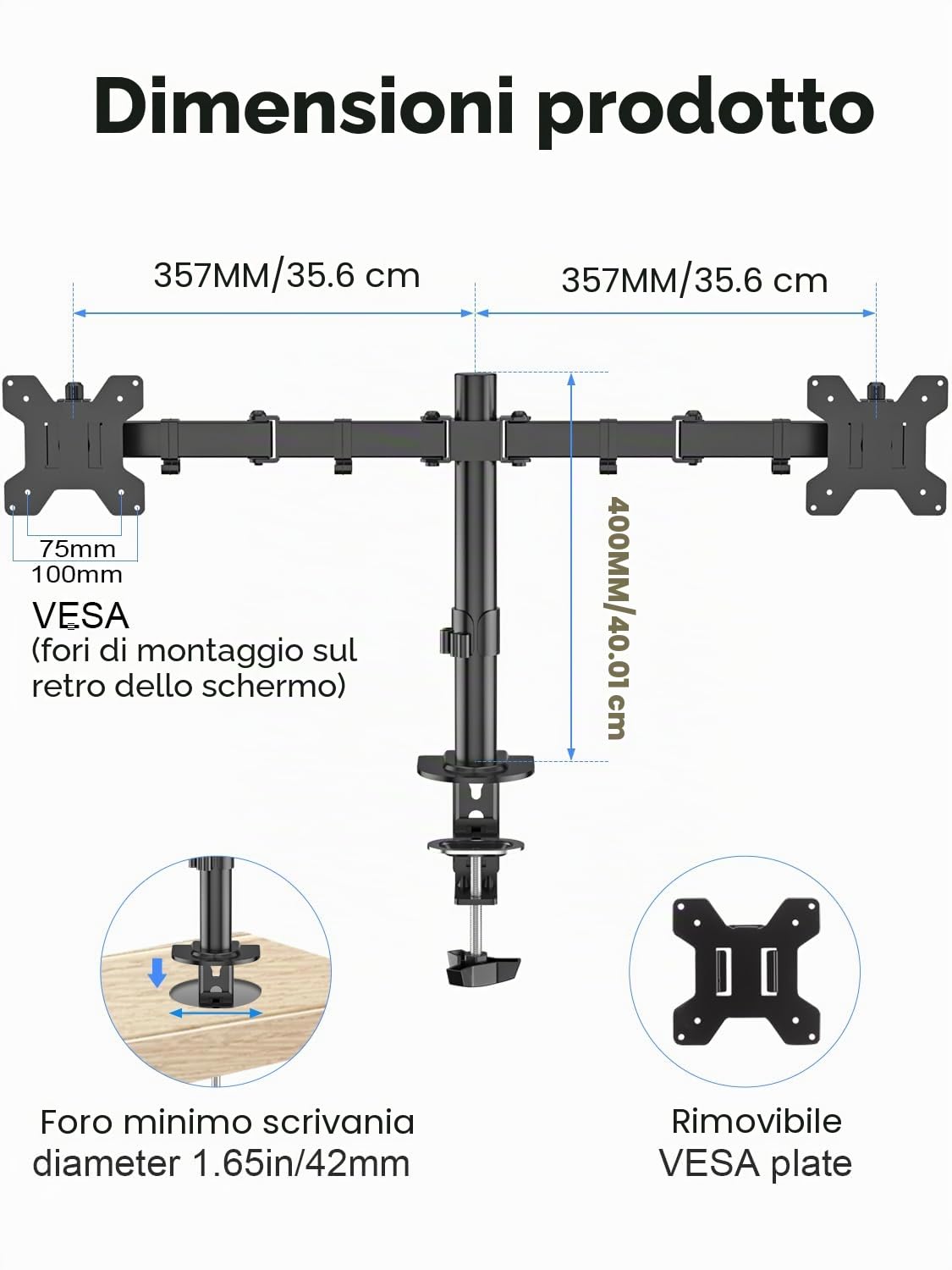 Suptek Supporto per 2 Schermi da Scrivania, Braccio per Doppio Monitor da Tavolo per Due Monitor LCD TV LED da 13-27 Pollici, Dual Supporti per Monitor Schermo per Computer PC Staffa
