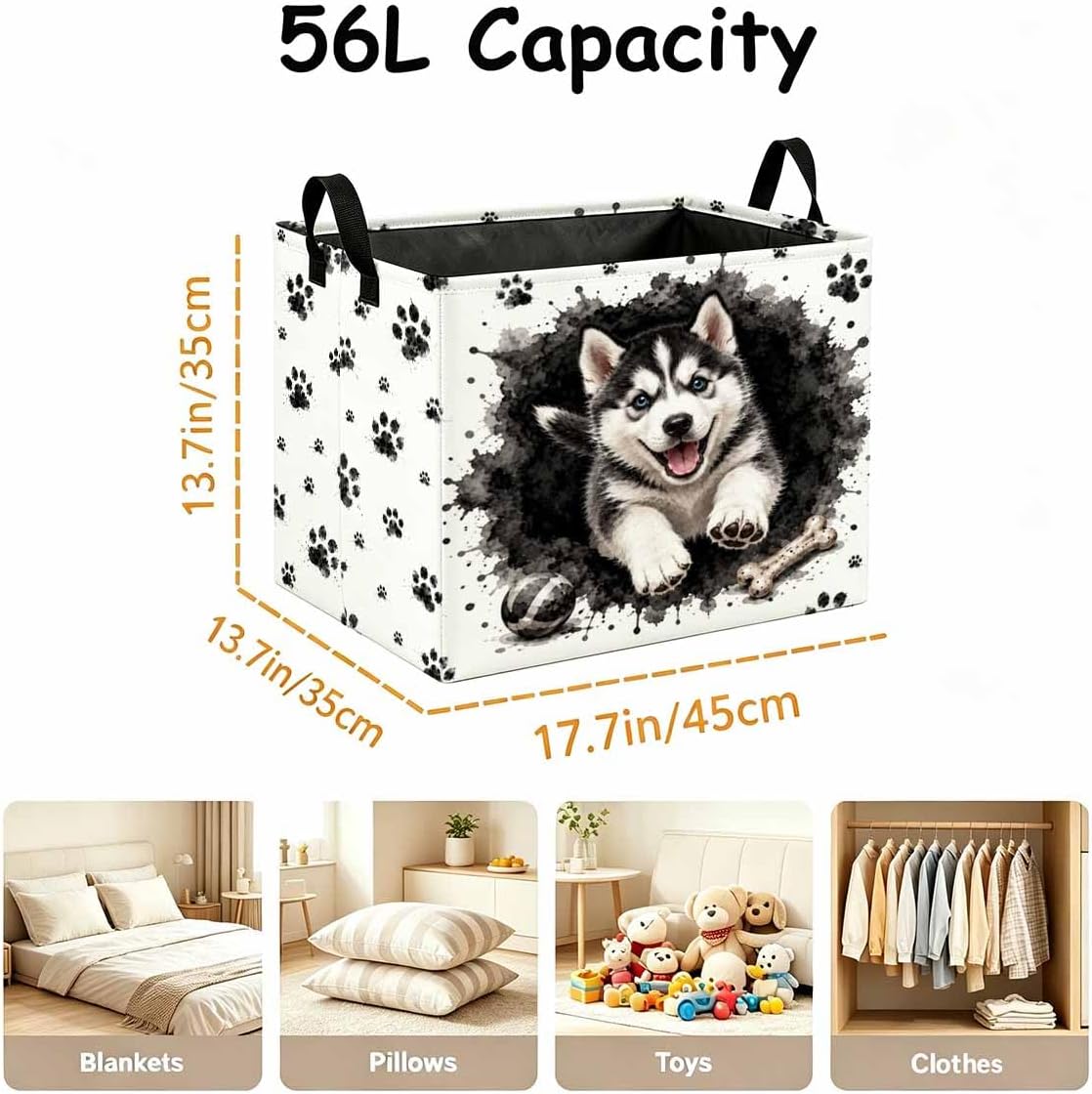 Large 56L Storage Basket, Husky Splash Decorative Baskets with Handles image 4