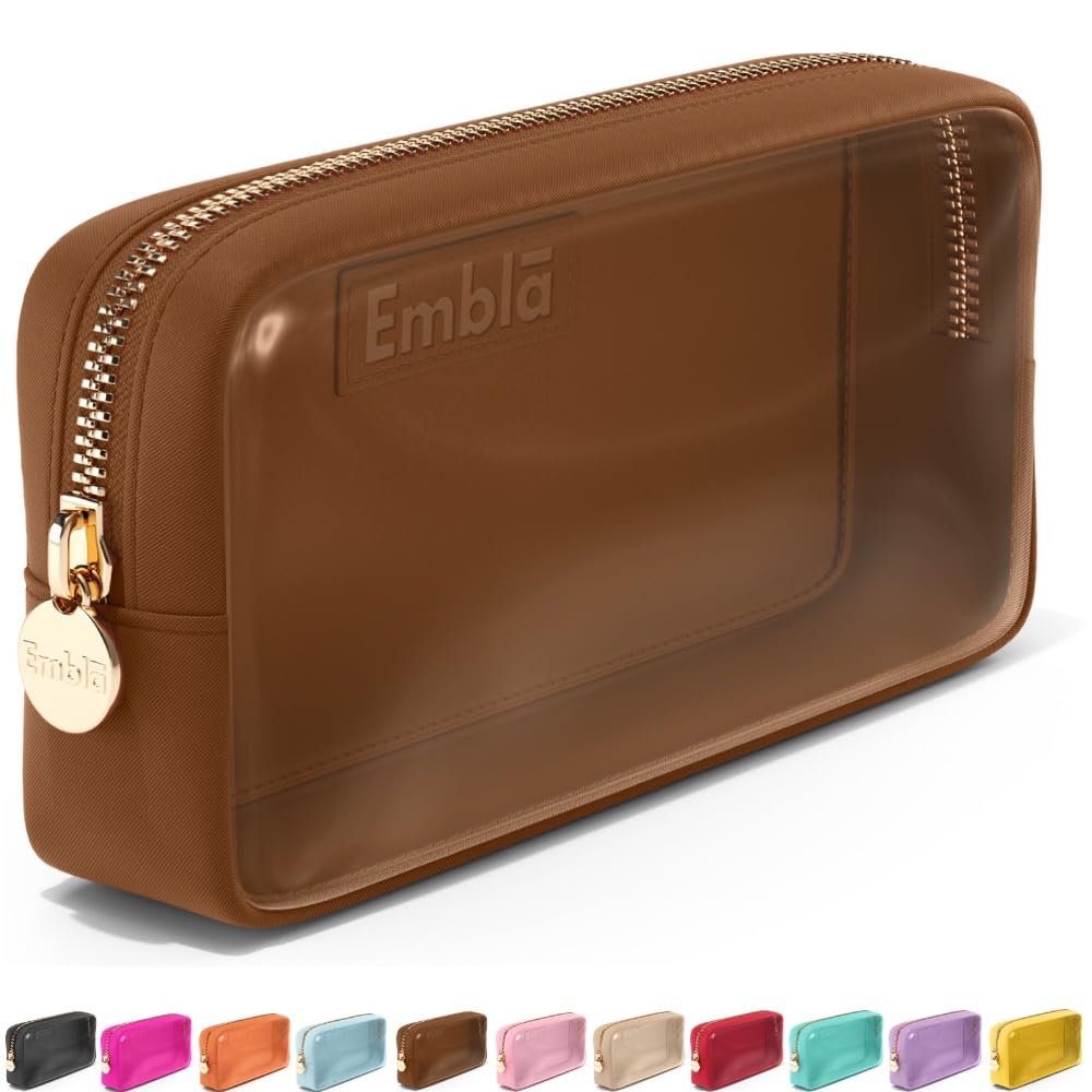 Embla Clear Cosmetic Bag Makeup Case, Clear Zipper Make Up Pouch and Toiletry Travel Tote, Cute Skincare Pouches for Women Girls, Preppy Purse