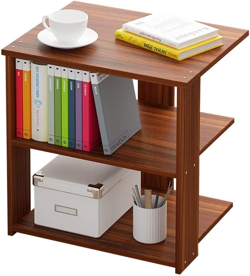 Mesita de noche rústica moderna, mesa auxiliar vintage para sofá con estantes de almacenamiento, fácil de montar, mesita de noche de madera sólida