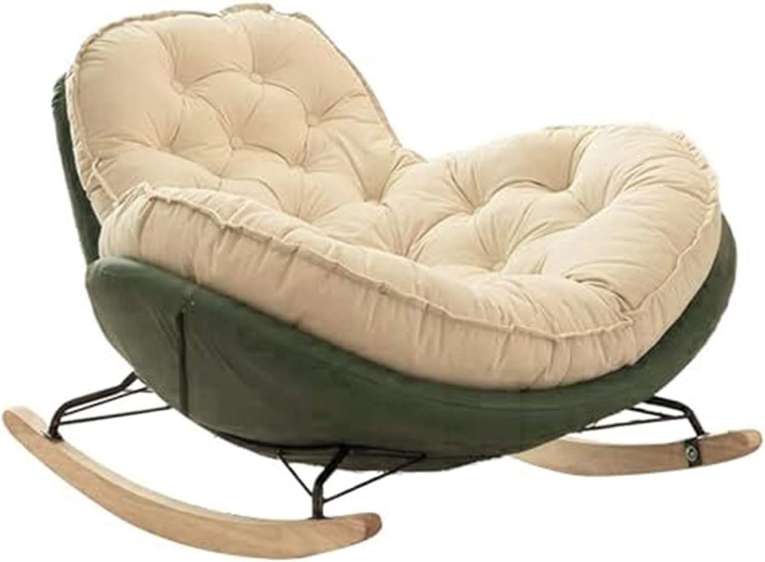 Patio Leisure Rocking Chairs，Leisure Rocking Chair Lounge Chair Rocking Chair with Cushion for Living Room Bedroom Porch Backyard Balcony Offices(Off White+Green)