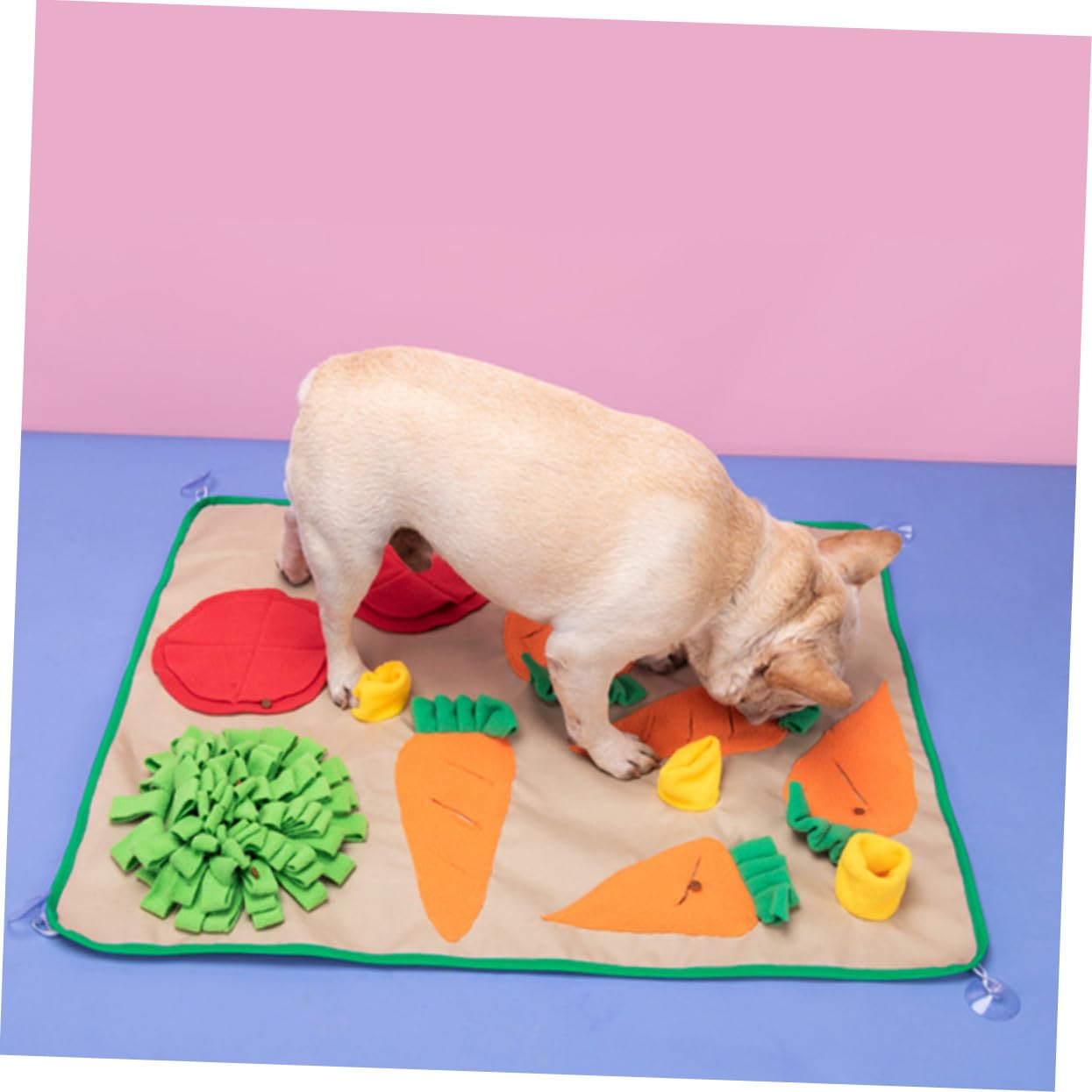 Hundeschnüffelmatte Spielzeug als Hundepuzzle aus Polar Fleece | 1 Stück, Gemüsegarten Motiv, Sichere Nutzung, Lustiges Haustierspielzeug für Beschäftigung