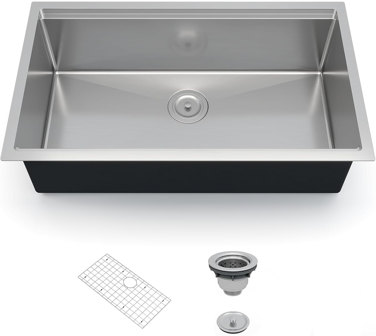 GarveeTech Kitchen Sinks,32×22×10 inch Drop-In Brushed Stainless Steel Kitchen Sink – Deep Single Bowl with 2.0mm Rim, 1.0mm Bowl, Bottom Grid & Drain Assembly