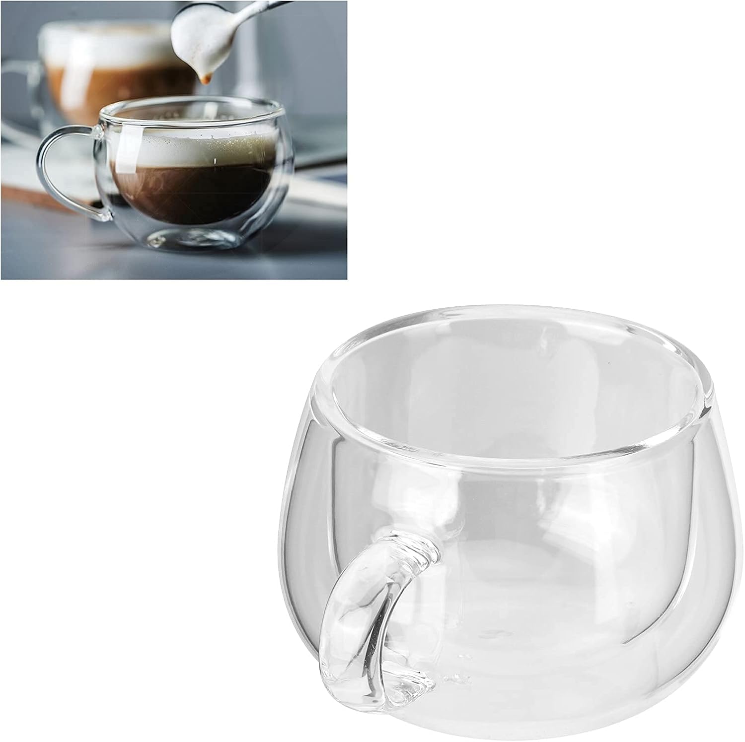 Glass Coffee Cups 150ml, 2Pcs Espresso Glass Cups Double Wall Insulated Glass Coffee Mugs Set Clear Glass Cups with Handle for Home