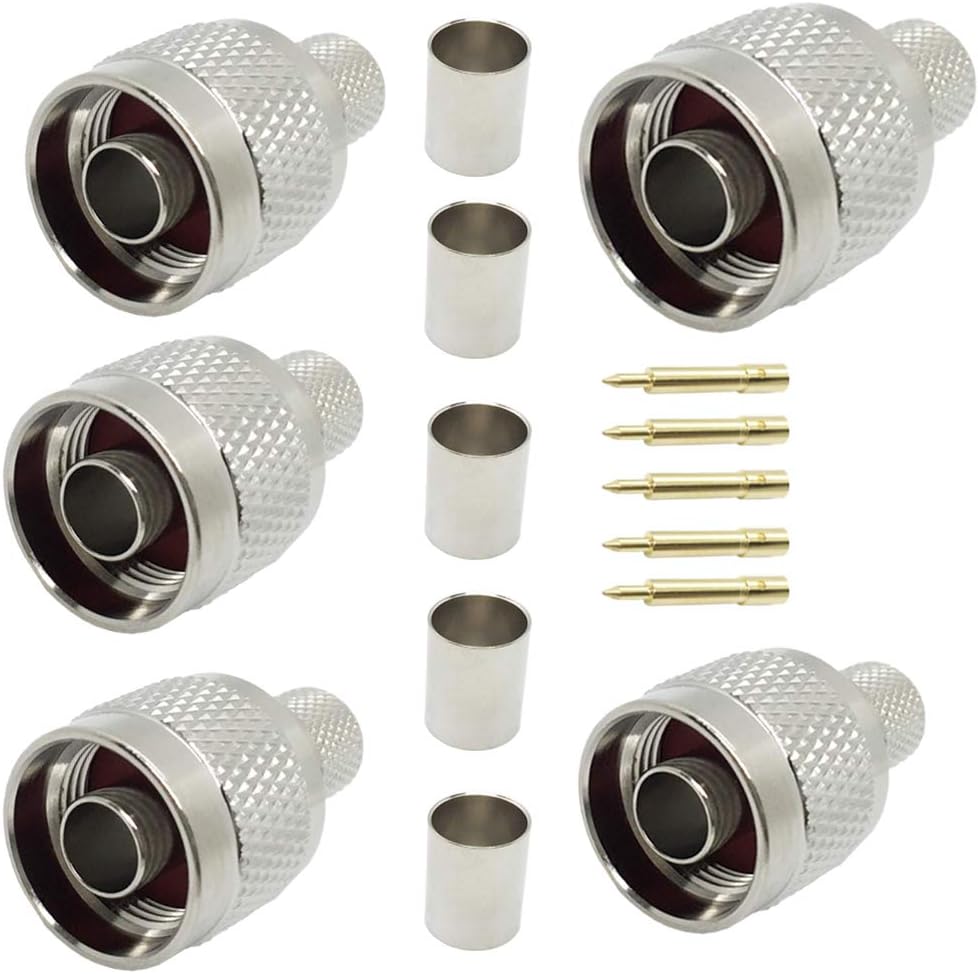 N Male Crimp On Plug Connector for RG213 50 Ohm Low Loss RF Coaxial Cable Pack-5