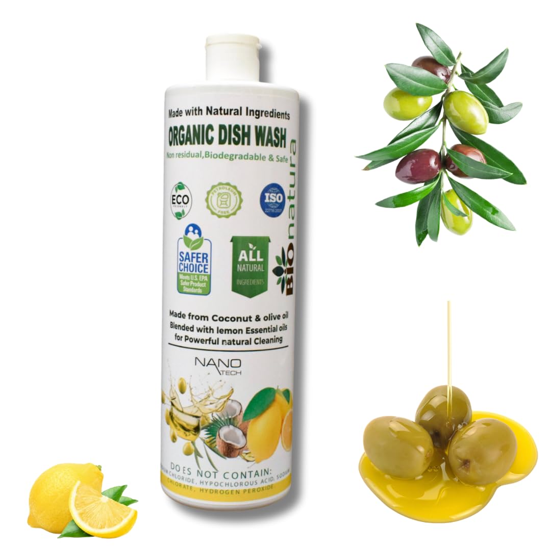 BioNatura Organic Dish Wash, Natural Grease Remover, Non-Toxic Dishwashing Liquid, Eco-Friendly Dish Soap, Plant-Based Dish Cleaner, Biodegradable Formula, Safe for Hands