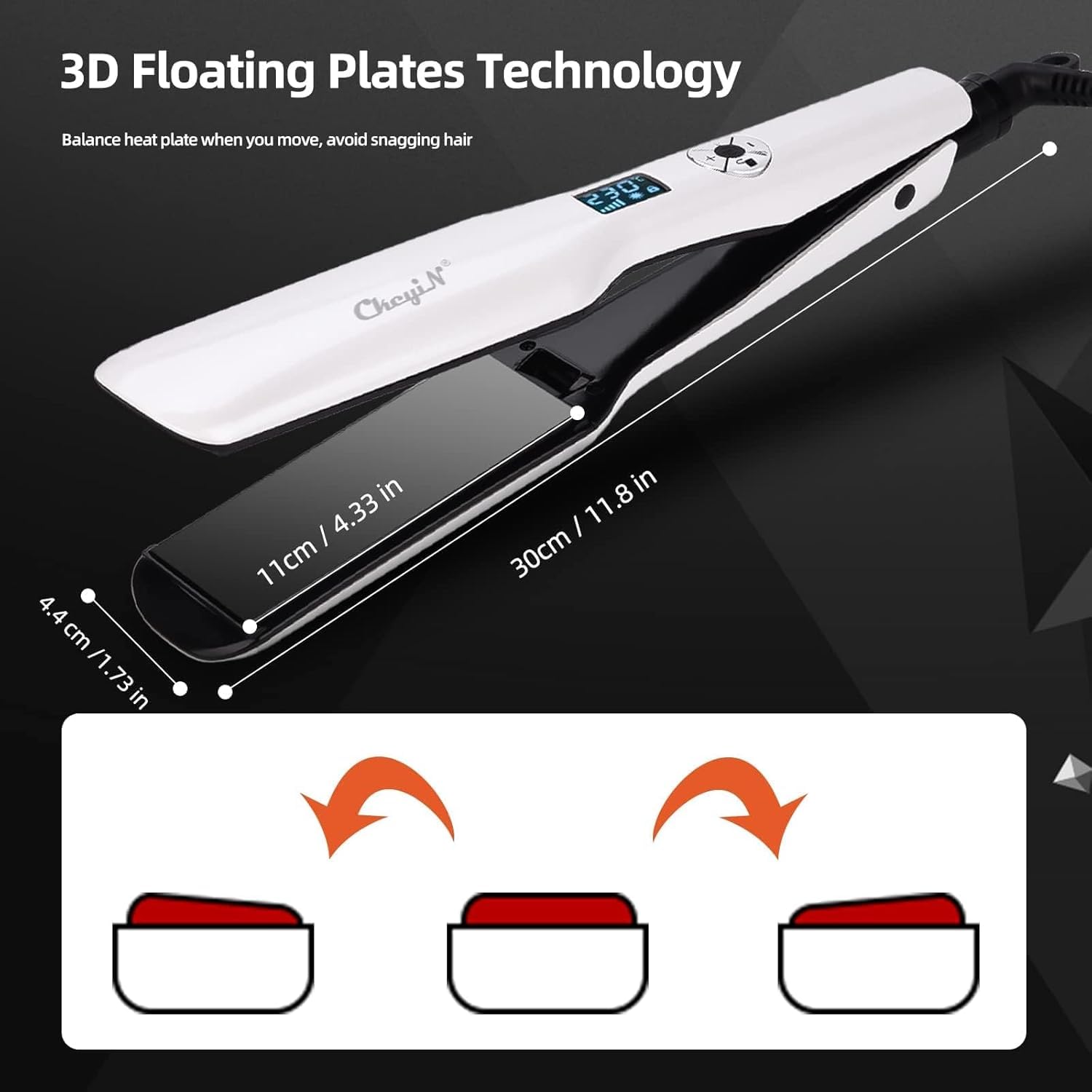 Plancha alisadora profesional con gran placa calefactora y pantalla LCD, herramienta de peinado PTC blanca