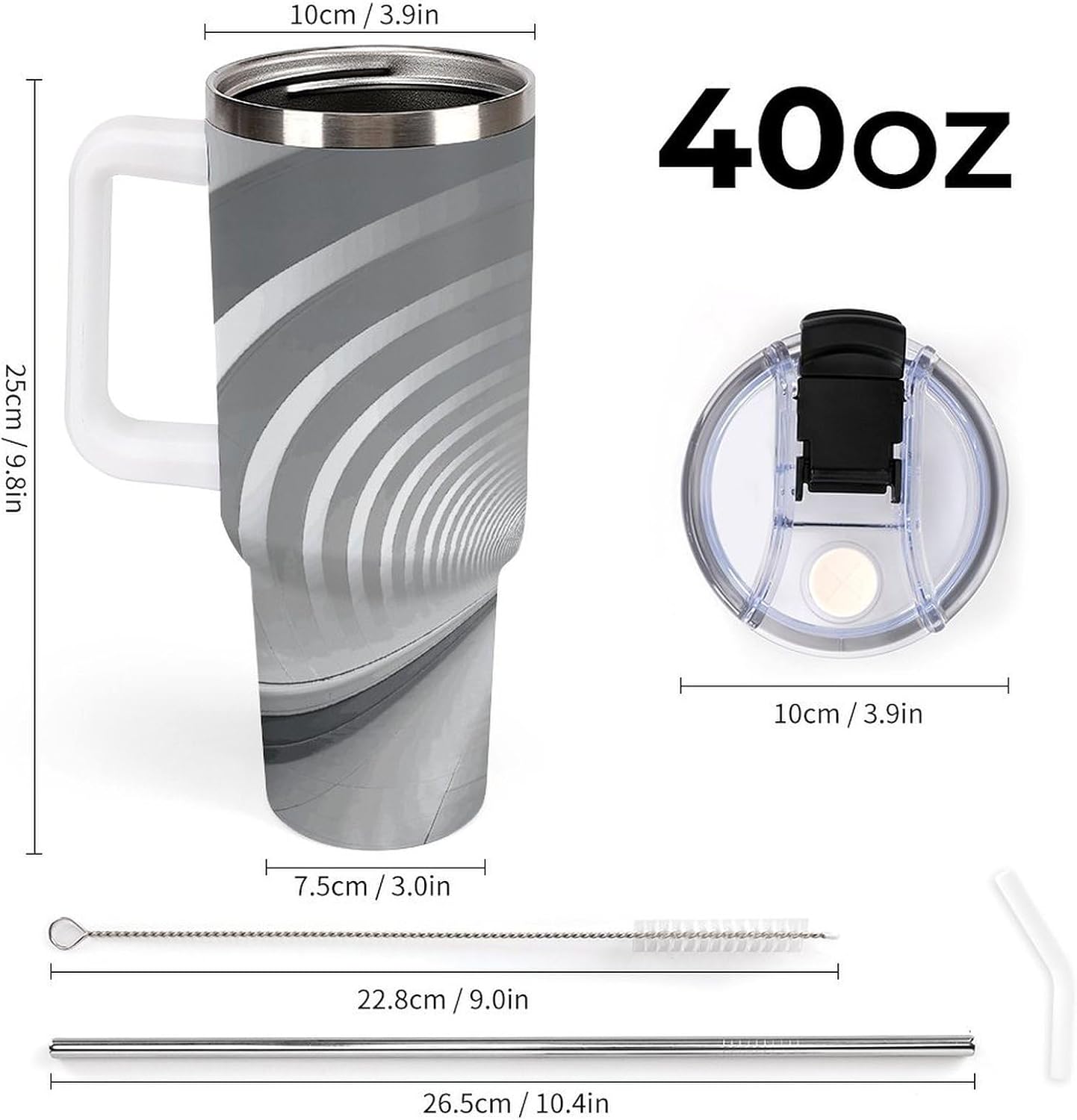 White Subway Tunnel Tumbler 40 Oz with Handle&Lid Large Car Cup Stainless Steel Vacuum Travel Mug Insulated Water Bottle Leak-proof Portable Coffee Cup for Home Car Outdoor