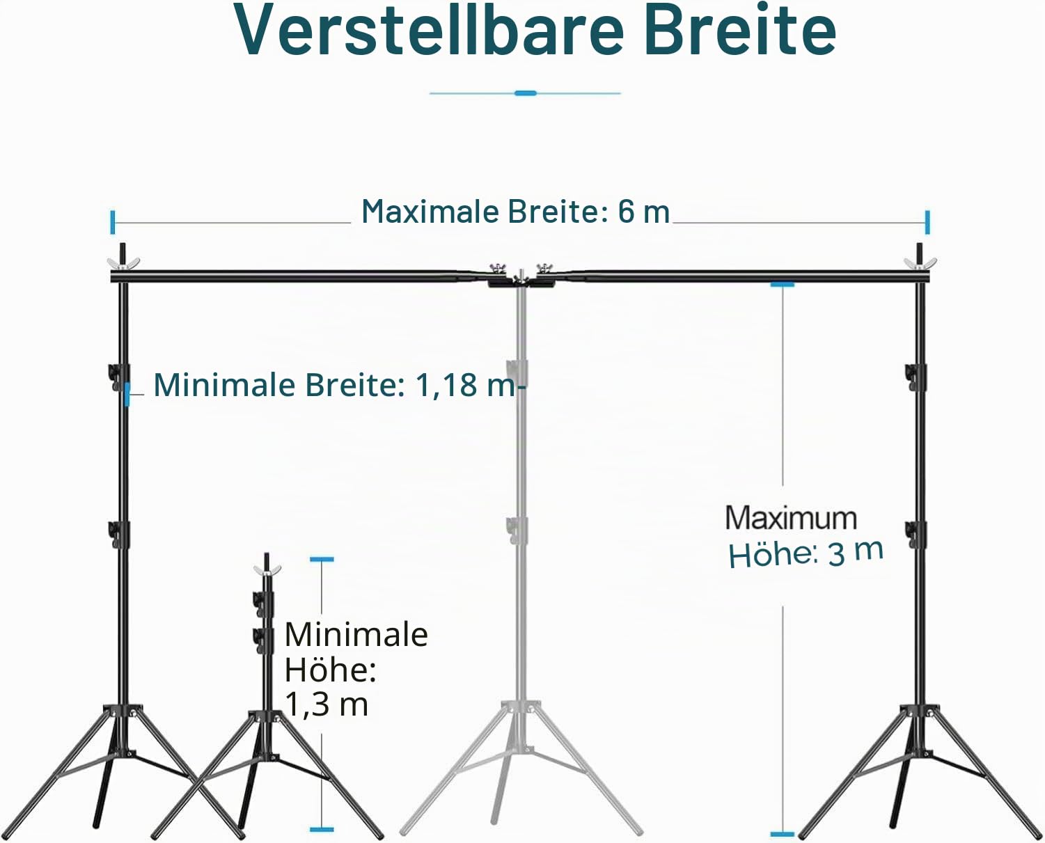 EMART Foto Hintergrund Ständer 3m x 6m, Verstellbarer Strapazierfähiger Hintergrundständer, Hintergrundsystem Fotostudio mit 8 Federklemmen, 1 Tragetasche für Studio Photo, Fotografie, Video, Hochzeit