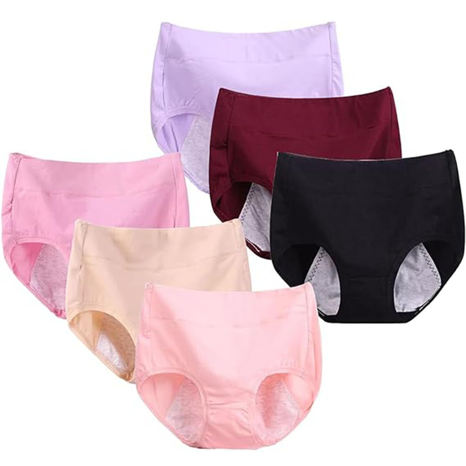 IsoUde High Waist Plus Size Cotton Leak-Proof Physiological Underwear, High Waist Cotton Tummy Control Panties for Women (6pcs,3XL)