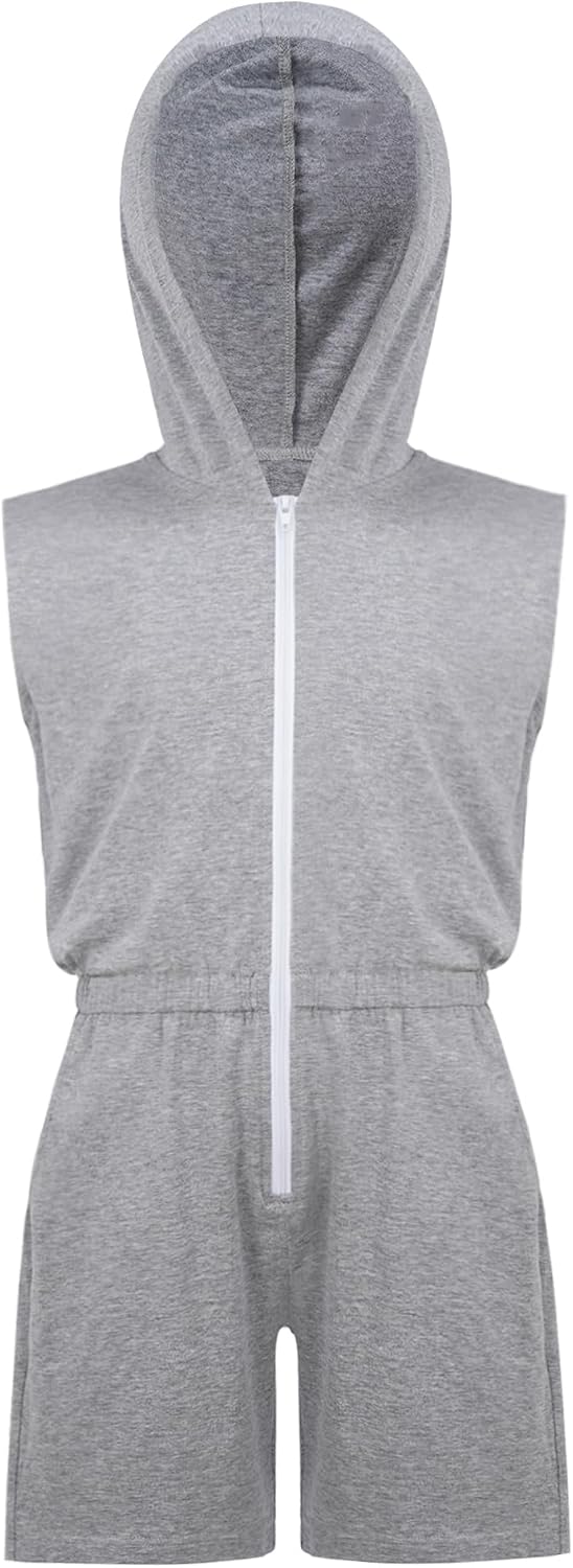 Girls Special Needs Jumpsuit Short Sleeve Rompers Summer Hooded Zipper Romper for Hiking Holiday