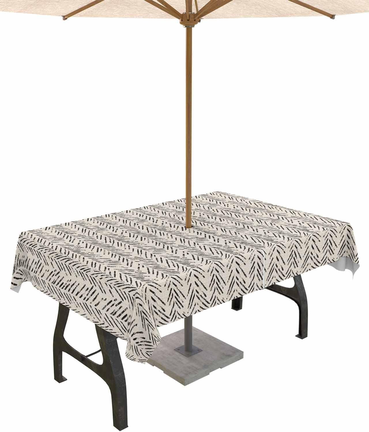 Outdoor Tablecloth with Umbrella Hole and Zipper 52" x 70" Rectangular Abstract Modern Art Beige Water Repellant Table Cover Tabletop Collection for Party Patio Picnic