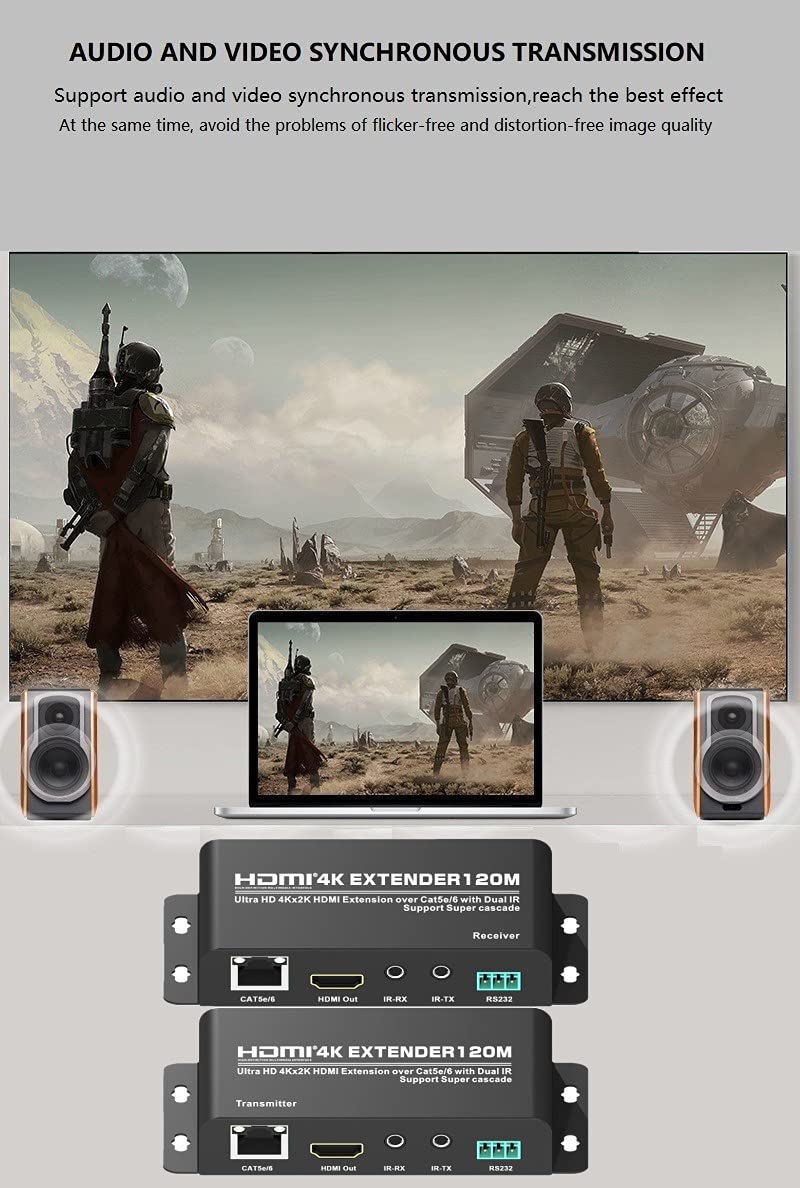 Przedłużacz Hdmi (120 M) Przez Pojedynczy Cat5e / 6 Przesyła Sygnał 4k Przy 30 Hz Wideo/Audio Przez Odbiorniki 1-do-1 Lub 1-do-multible Przez Połączenie Szeregowe Sterowanie Rs232