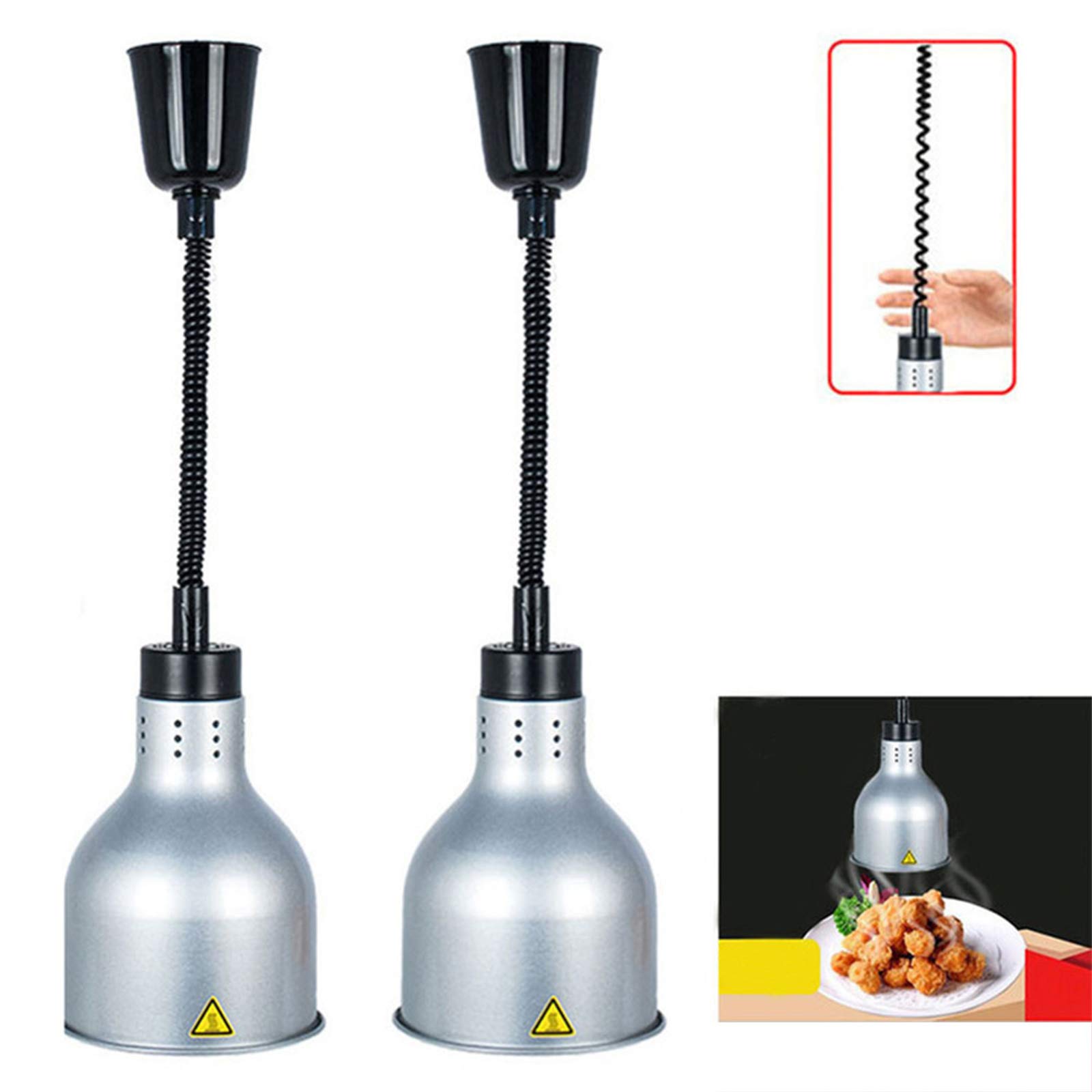 Commercial Lampe Chauffante pour Aliments, Lampe Chauffe-Plats pour Buffet et Restaurant, Équipement de Cuisine D'hôtel, Ampoule 250W, Argent, Lot de 2
