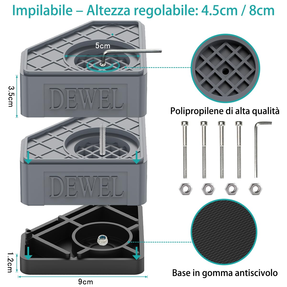 DEWEL 8 pieds 4 roues Machines à Laver sous le Châssis Charge 500kg